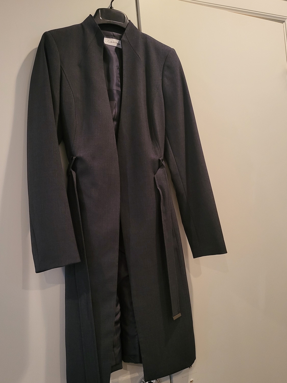 Calvin Klein Women's Dark Charcoal Open-Front Long Coat